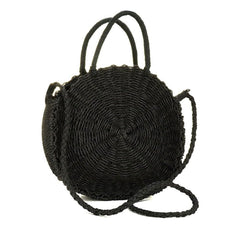 Round Black Straw Crossbody Purse