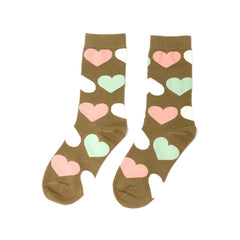 Mocha Pink and Mint Heart Crew Socks
