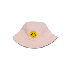 Smiley Face Embroidered Terrycloth Bucket Hat - Pink