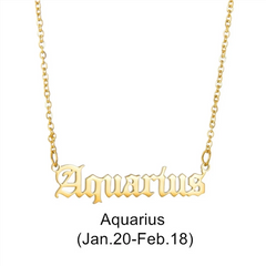 Zodiac Signs in Old English Font Astrology Star Sign Pendant Necklace - Gold