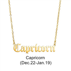Zodiac Signs in Old English Font Astrology Star Sign Pendant Necklace - Gold