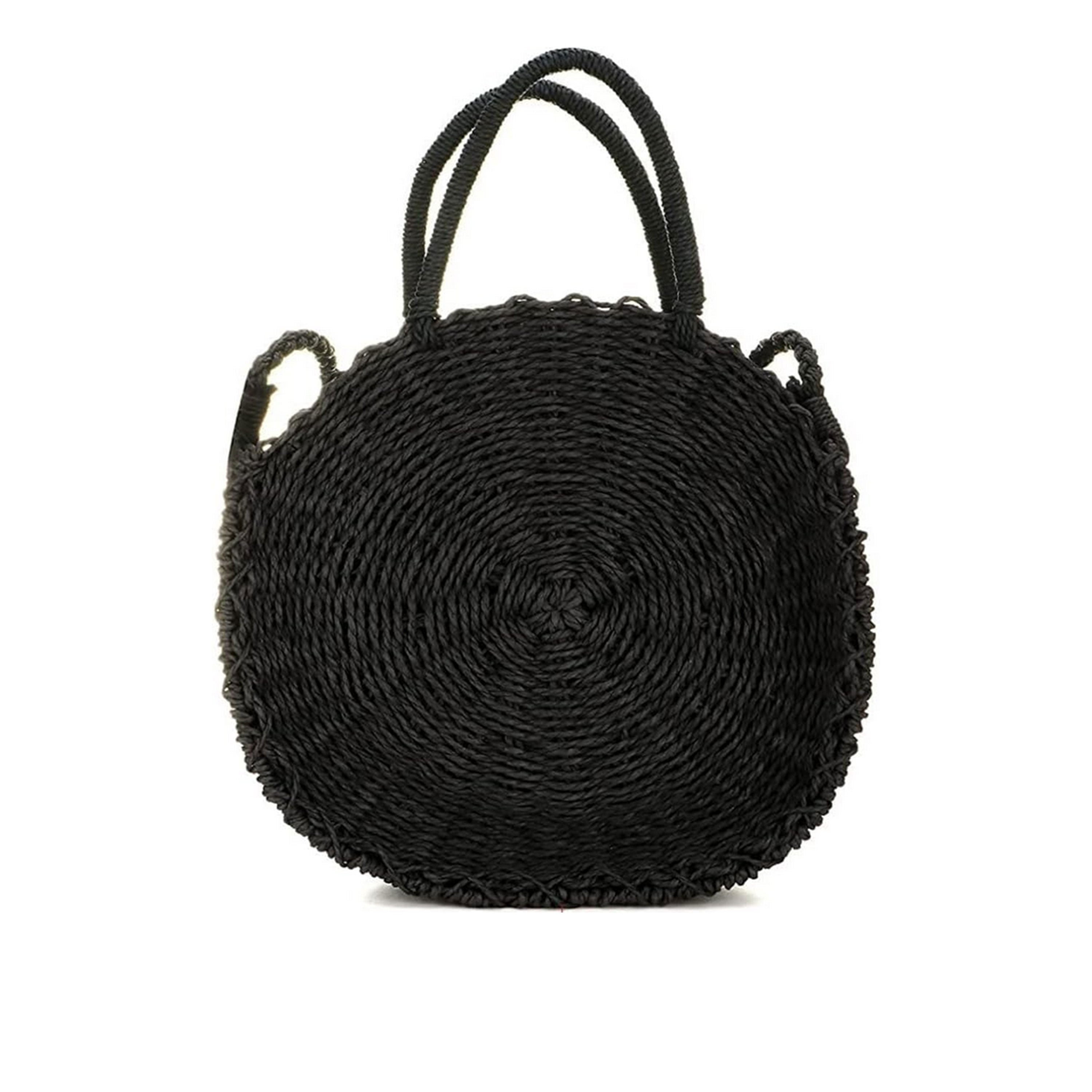 Round Black Straw Crossbody Purse