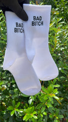 Bad Bitch Crew Socks - White/Black