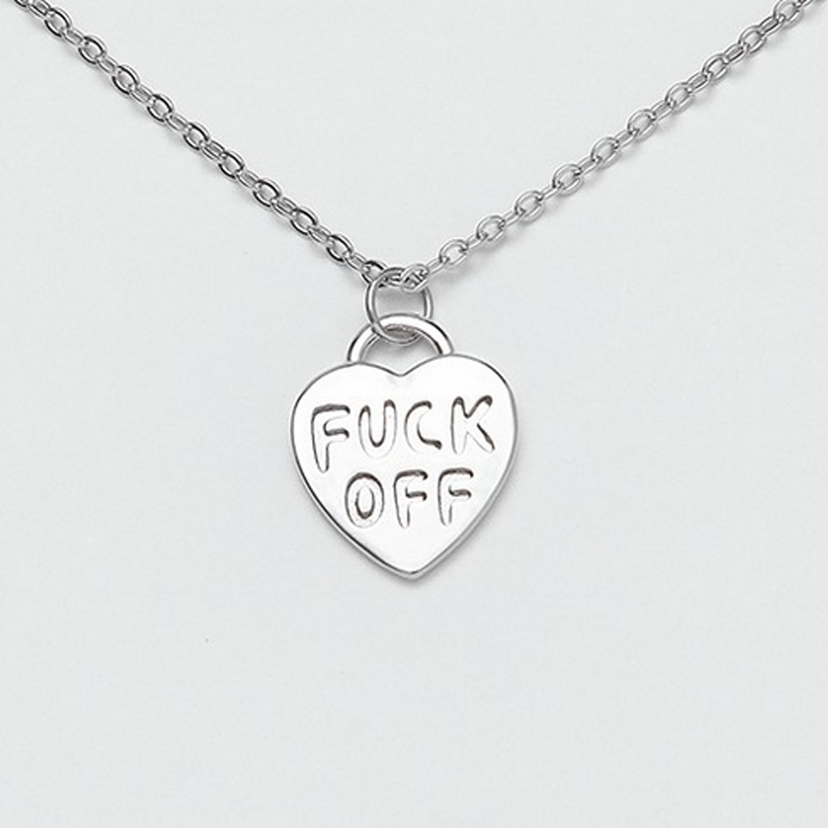 Fuck Off Heart Necklace - Silver