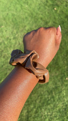 Shiny Brown Faux Leather Scrunchie