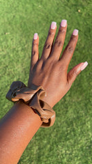 Shiny Brown Faux Leather Scrunchie