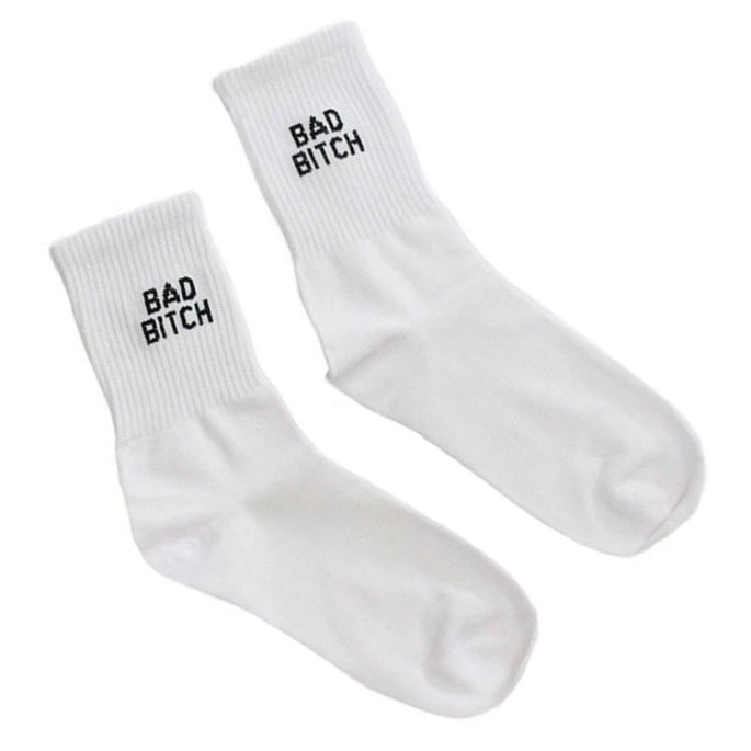Bad Bitch Crew Socks - White/Black