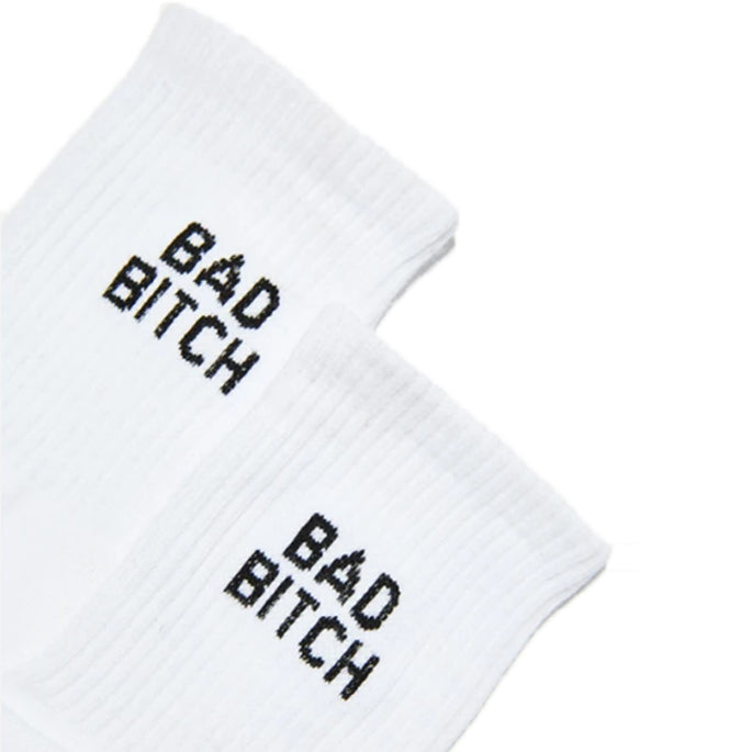 Bad Bitch Crew Socks - White/Black