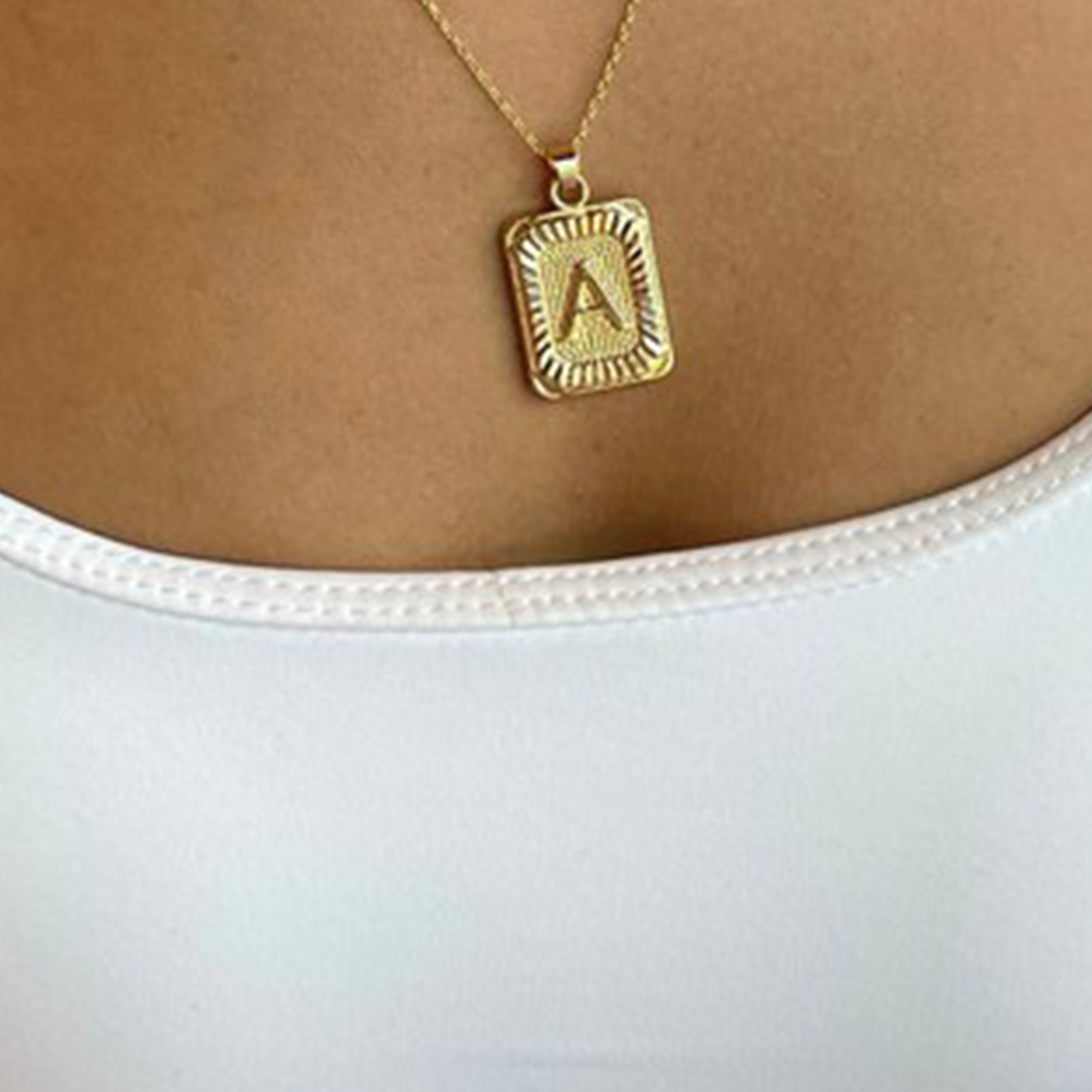 Rectangle Initial Pendant Charm Necklace - Gold