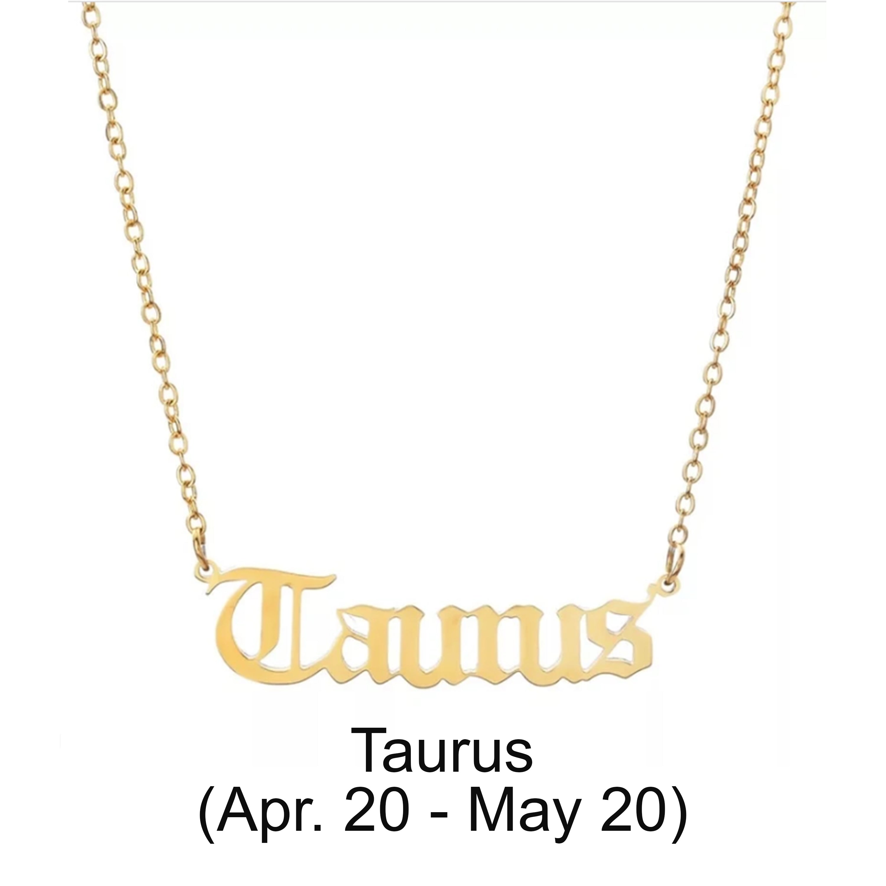 Zodiac Signs in Old English Font Astrology Star Sign Pendant Necklace - Gold