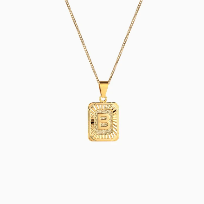Rectangle Initial Pendant Charm Necklace - Gold