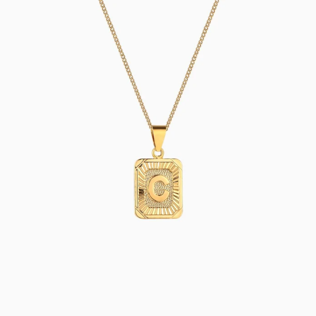 Rectangle Initial Pendant Charm Necklace - Gold
