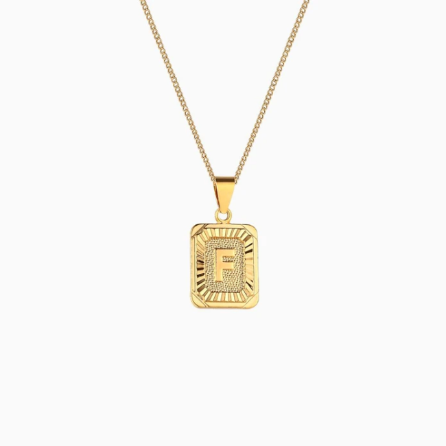 Rectangle Initial Pendant Charm Necklace - Gold