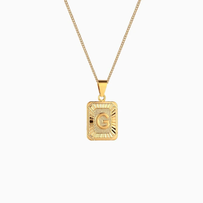 Rectangle Initial Pendant Charm Necklace - Gold