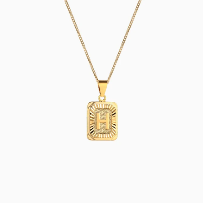 Rectangle Initial Pendant Charm Necklace - Gold