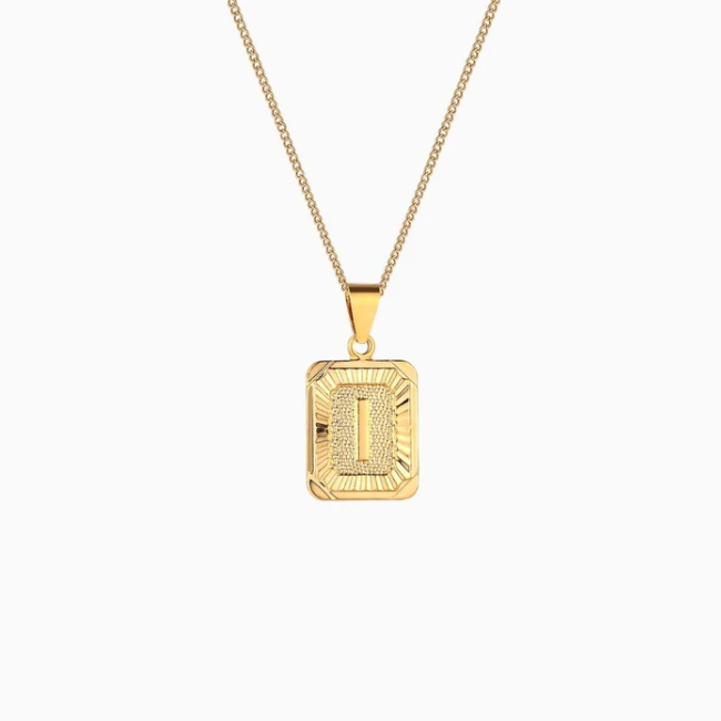 Rectangle Initial Pendant Charm Necklace - Gold