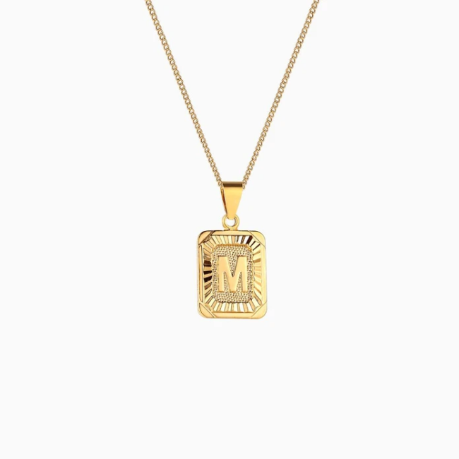 Rectangle Initial Pendant Charm Necklace - Gold