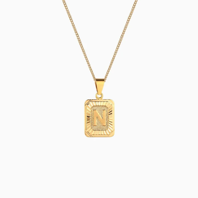 Rectangle Initial Pendant Charm Necklace - Gold