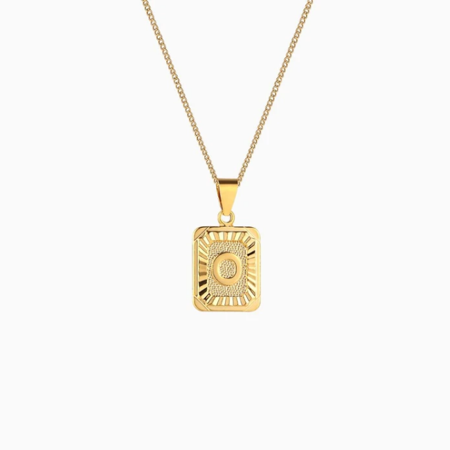 Rectangle Initial Pendant Charm Necklace - Gold