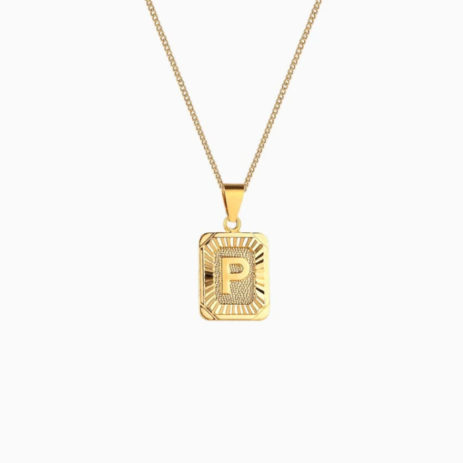 Rectangle Initial Pendant Charm Necklace - Gold