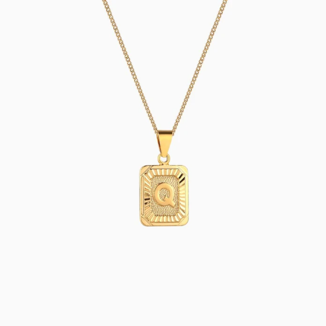 Rectangle Initial Pendant Charm Necklace - Gold