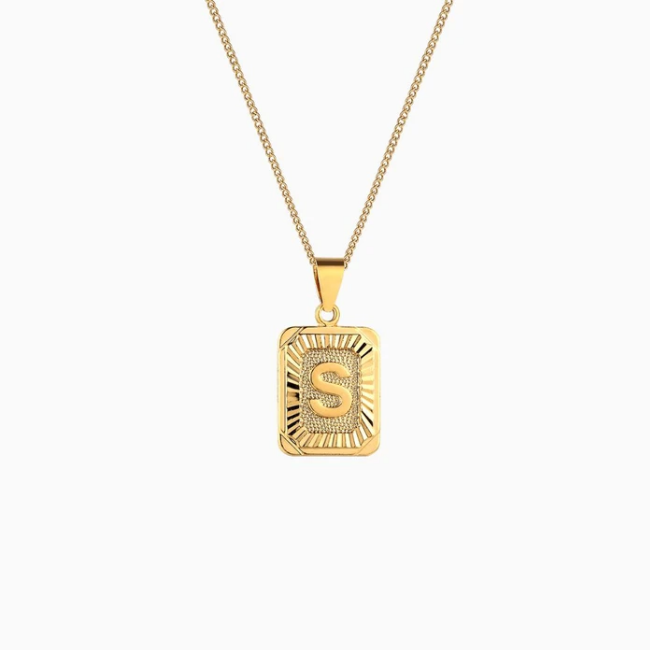 Rectangle Initial Pendant Charm Necklace - Gold