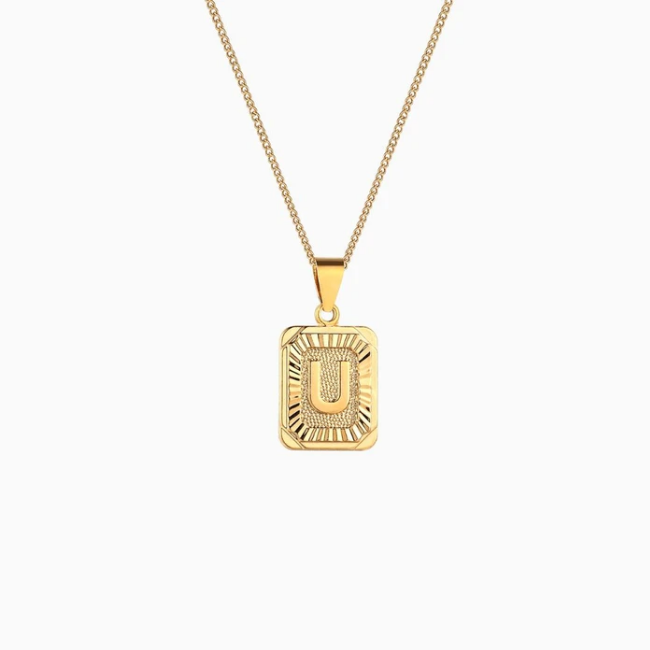 Rectangle Initial Pendant Charm Necklace - Gold