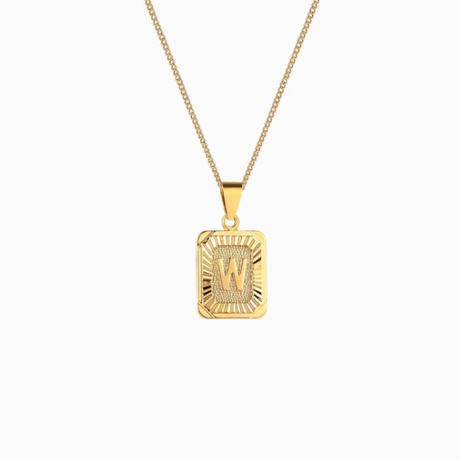 Rectangle Initial Pendant Charm Necklace - Gold