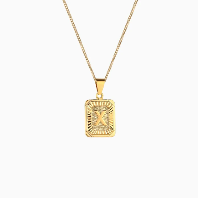 Rectangle Initial Pendant Charm Necklace - Gold