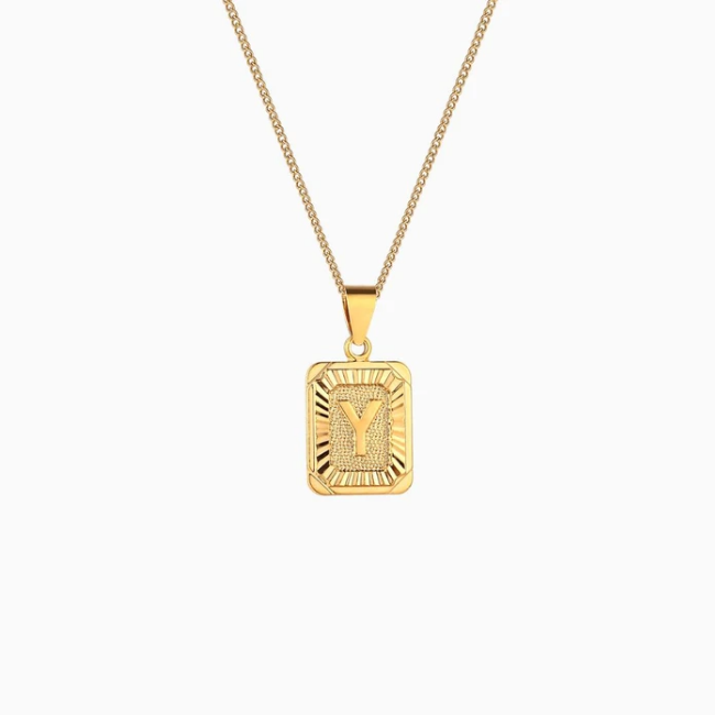 Rectangle Initial Pendant Charm Necklace - Gold