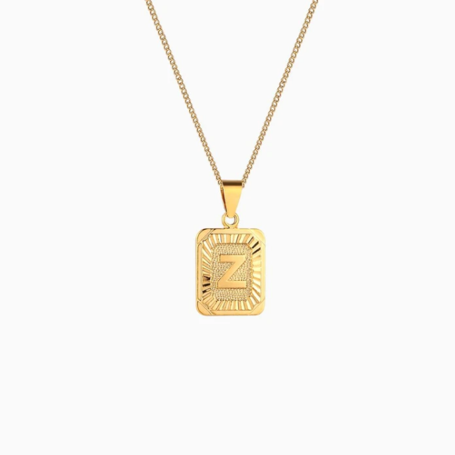 Rectangle Initial Pendant Charm Necklace - Gold