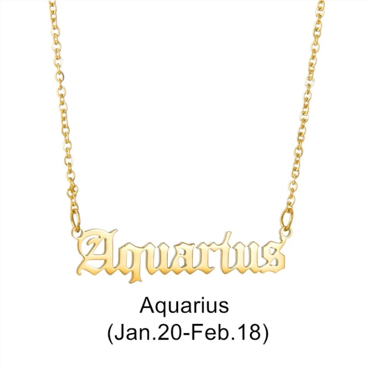 Zodiac Signs in Old English Font Astrology Star Sign Pendant Necklace - Gold