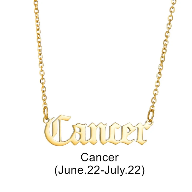 Zodiac Signs in Old English Font Astrology Star Sign Pendant Necklace - Gold