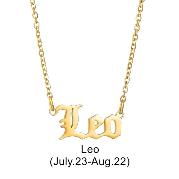 Zodiac Signs in Old English Font Astrology Star Sign Pendant Necklace - Gold