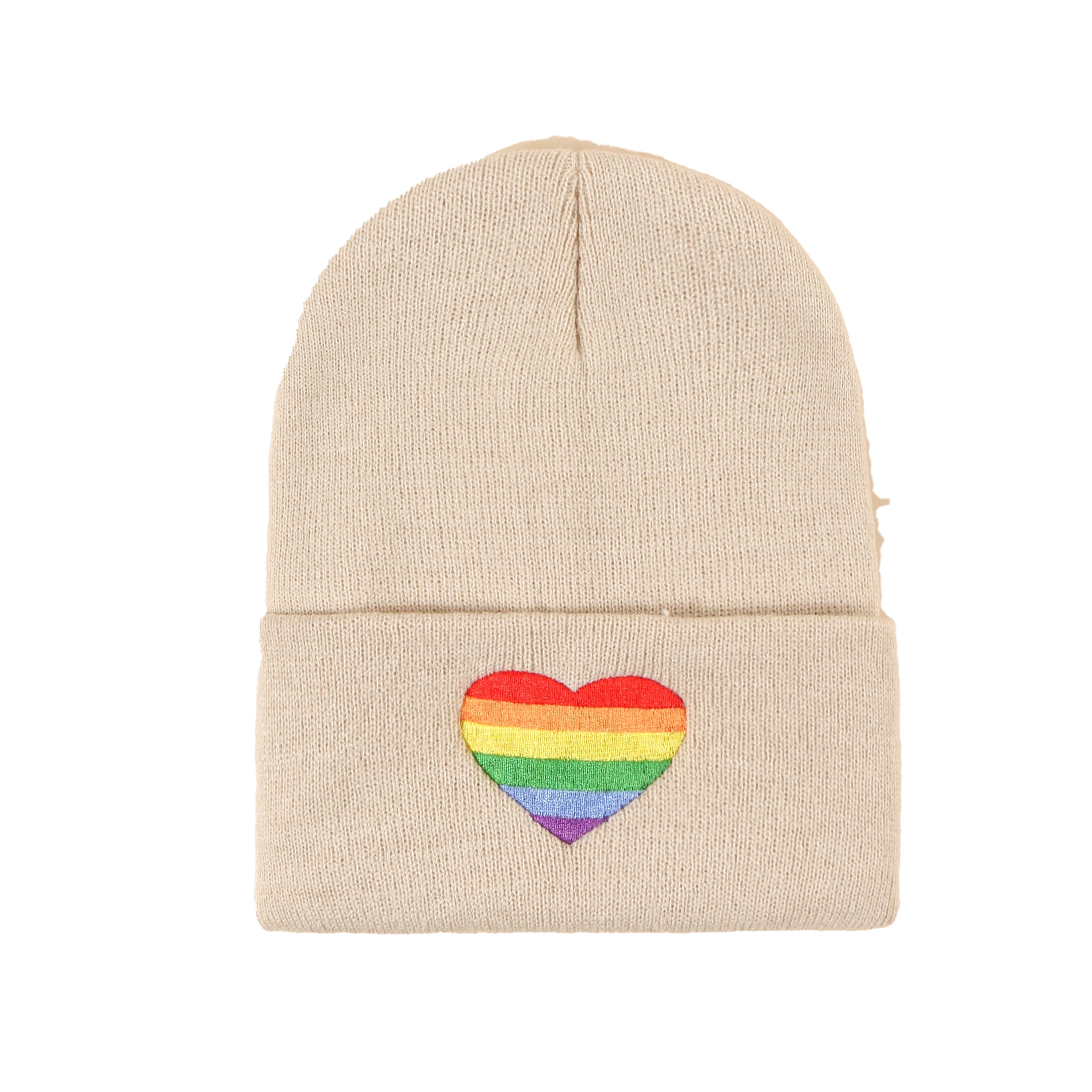 Rainbow Heart Embroidered Hat - Beige/Rainbow